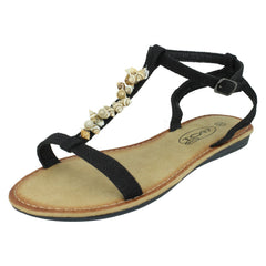 Ladies Spot On Shell T-Bar Sandals F00360
