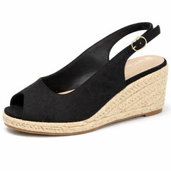 Ladies Anne Michelle Microfibre Wedge Heel Squared Toe Sandals F2306
