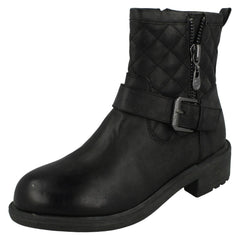Ladies Spot On Mid Heel Quilted Biker Boots