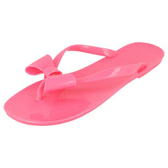 Ladies Spot On Flat Bow Trim Toepost Jelly Sandal