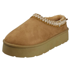 Ladies Spot On Wide Fit Stitch Pattern Slipper Shoes F4470
