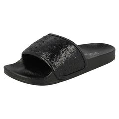 Ladies Spot On Flat Glitter Vamp Sliders