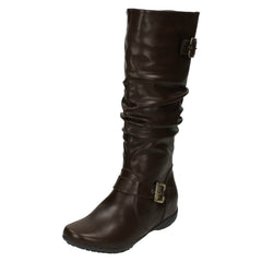 Ladies Down To Earth Flat High Leg Rouched Boots