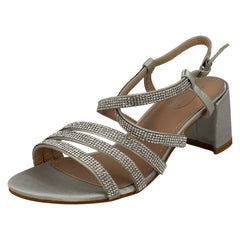 Ladies Spot On Diamante Strappy Block Heeled Sandals F12037
