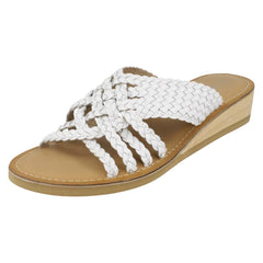 Ladies Leather Collection Low Wedge Braided X Stap Mules
