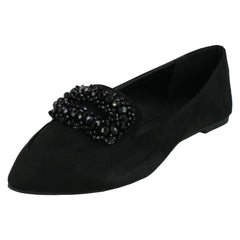 Ladies Spot On Beaded Ballerina Shoes F80548