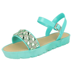 Ladies Savannah Diamante and Jewel Trim Flat Mules