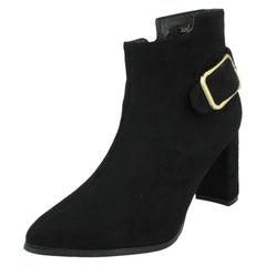 Ladies High Heel Ankle Boots with Inside Zip and Side Buckle F51205