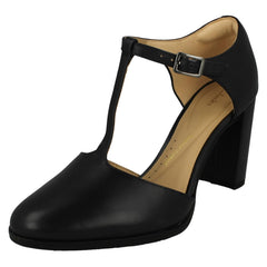 Ladies Clarks T-Bar Heeled Court Shoes Freva85 Bar