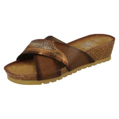 Ladies Down To Earth Mid Wedge X Vamp Mule Sandals