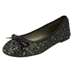 Girls Spot On Flat Bow Trim Sequined Ballerina