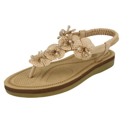Ladies Savannah Beaded Flower Trim Sandals