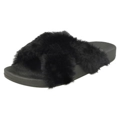 Ladies Spot On X Strap Fur Mules