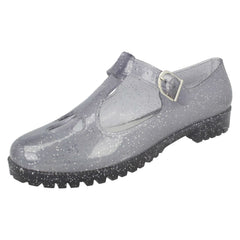 Ladies Spot on T-Bar Jelly Shoe with Cut Out Flower Detail
