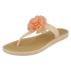 Ladies Savannah Flat Toepost Rose Trim Sandals