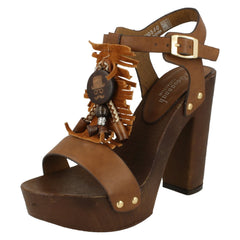 Ladies Savannah High Platform Wood Clog T-Bar Sandal
