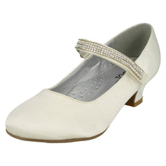 Girls Spot On Mid Heel Diamante Strap Shoes