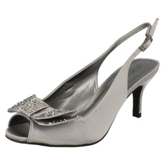 Ladies Anne Michelle Mid Heel Peep Toe Diamante Bow Vamp Court Shoes