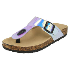 Ladies Spot On Flat Hologram Sandals