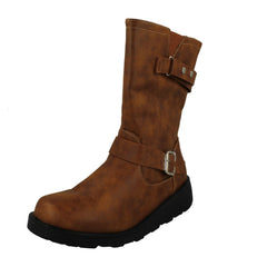 Ladies Spot On Buckle Detailed Wide Fit Mid-Calf  Boots F51200