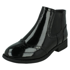 Ladies Spot On Low Heel Crinkle Patent Ankle Boots F51203