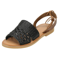 Ladies Leather Collection Flat Weaved Mule Sandals