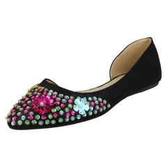 Ladies Spot On Sequin Ballerinas With Flower Detail F80374