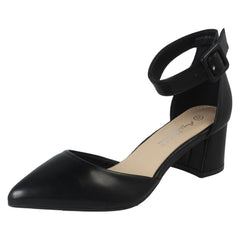 Ladies Anne Michelle Block Heel Closed Pointed Toe Court Shoes F90125
