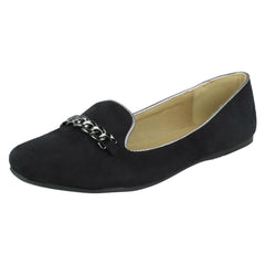 Ladies Spot On Chain Trim Flat Ballerina Shoes F80015