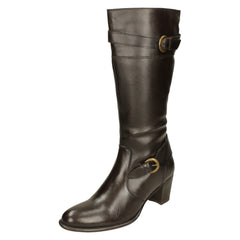 Ladies Damen Stiefel Buckle Detailed Heeled Knee High Boots 2080