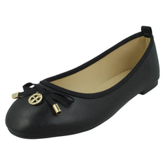 Ladies Spot On Flat Black Ballerina Shoes F80530