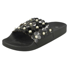 Ladies Spot On Flower Trim Sliders F00089