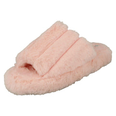 Ladies Spot On Faux Fur Stripe Detailed Sliders X2119