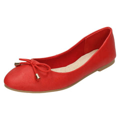 Ladies Leather Collection Bow Trim Vamp Ballerinas