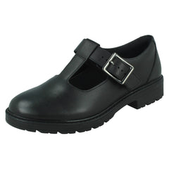 Girls Clarks T-Bar School Shoes Loxham Shine
