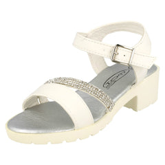 Girls Spot On Mid Heel Diamante Strap Ankle Buckle Sandal