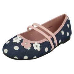 Girls Spot On Flat Floral Ballerina Shoes