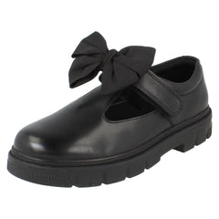 Girls Clarks Leather T-Bar School Shoes with Detachable Bow Lorcam Hope K