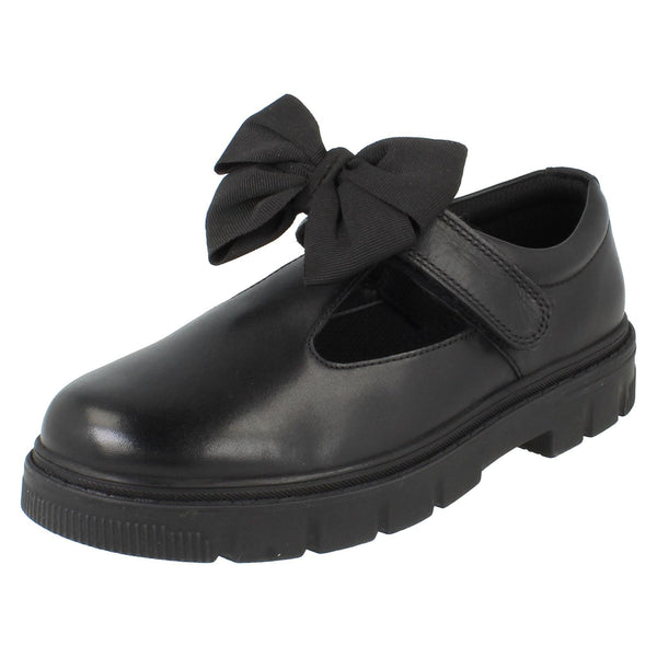 Girls Clarks Leather T-Bar School Shoes with Detachable Bow Lorcam Hope K