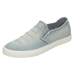 Ladies Spot On Distressed Denim Slip On Pumps
