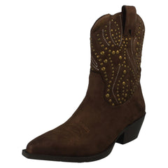 Ladies Spot On Stud Detailed Small Heel Zip Ankle Cowboy Boots F51257