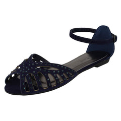Ladies Anne Michelle Flat Diamante Trim Sandals