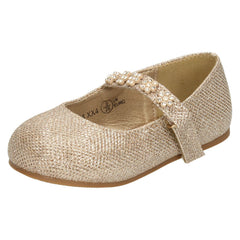 Girls Savannah Flat Ballerinas With Flower Diamante Trim