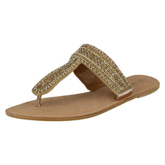 Ladies Spot On Leather Collection Beaded Toe Post Sandals