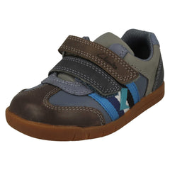 Boys Clarks Stripe Detailed Hook and Loop Fastening Shoes Den Stripe
