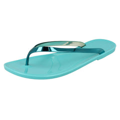 Ladies Spot On Flat Metallic Toe Post Jelly Sandals