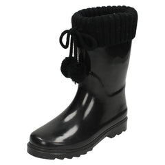 Girls Spot On Knitted Collar Wellington Boots