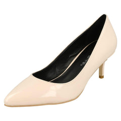 Ladies Anne Michelle Kitten Heel Crinkle Patent Court Shoes