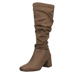 Ladies Spot On Rouched Mid Block Heel Knee High Boots F51242