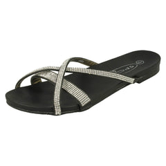 Ladies Spot On Diamante Flat Sandals
